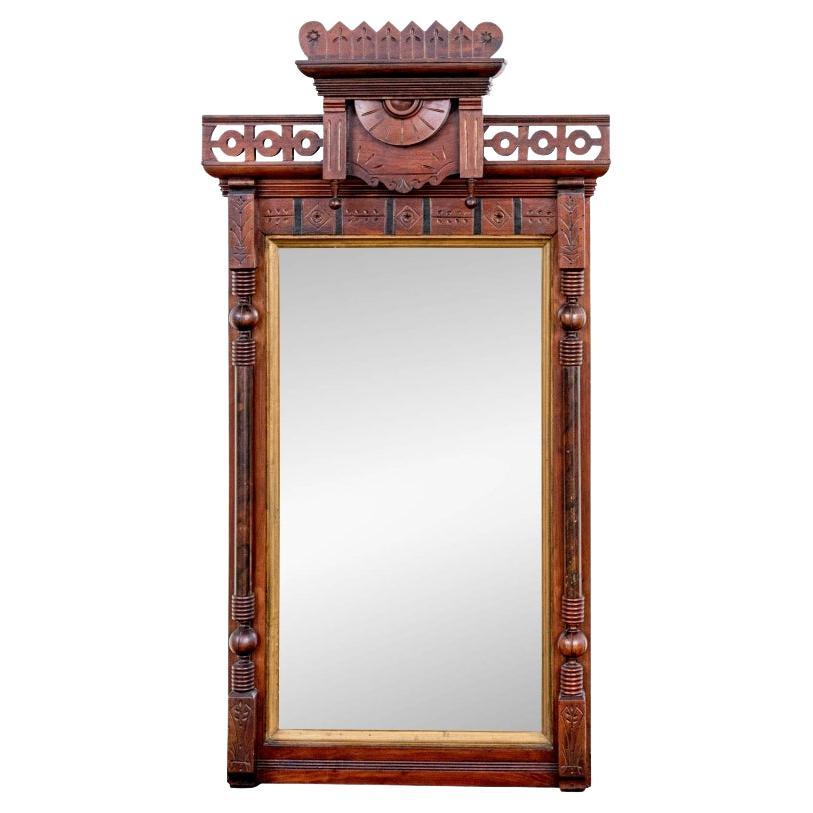 American Victorian Eastlake Antique Walnut Hall Mirror