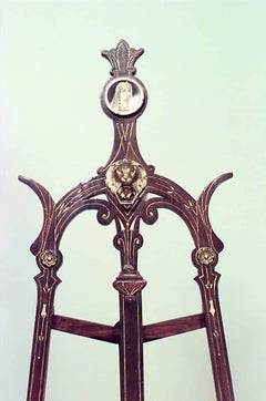 Victorian Eastlake Giltwood Easel with Porcelain Plaque