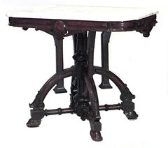 American Victorian Eastlake Walnut and Marble End Table