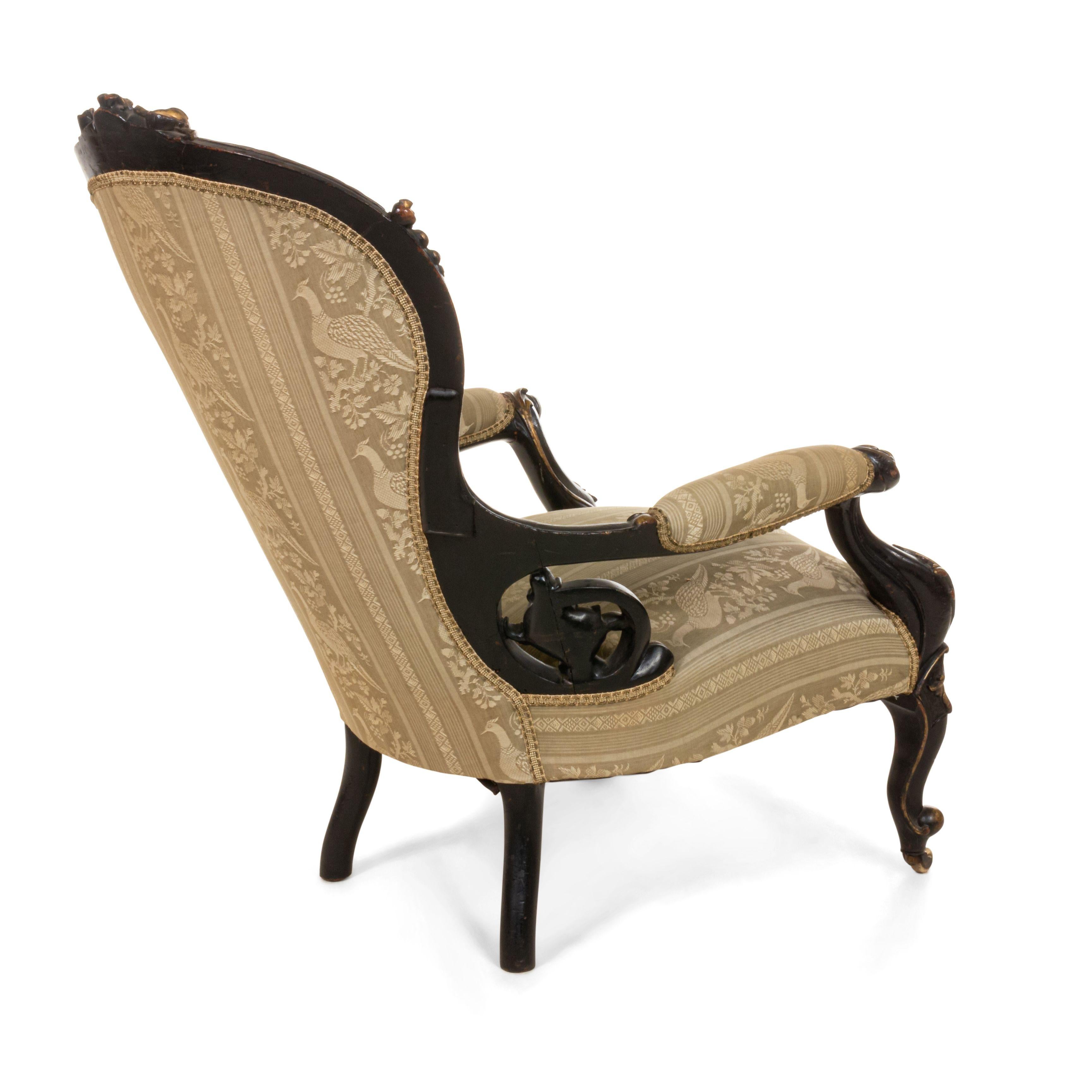 American Victorian Ebonized Arm Chair In Good Condition For Sale In New York, NY