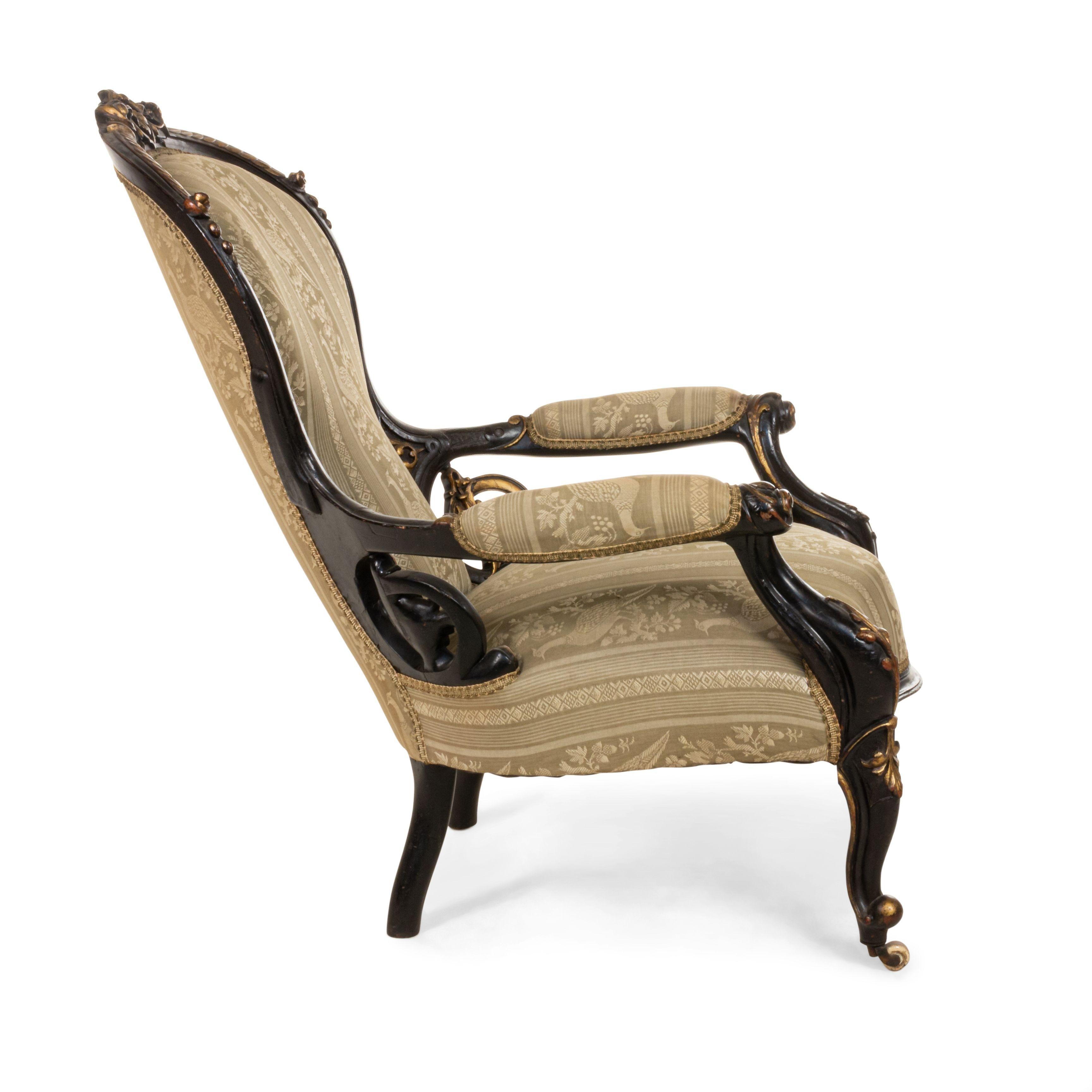19th Century American Victorian Ebonized Arm Chair For Sale