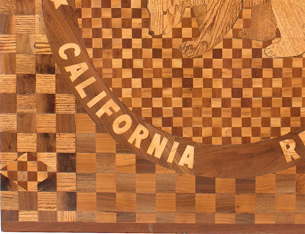 American Victorian (19th Century) inlaid panel from the flooring of the central rotunda of the California State Capitol in Sacramento showing the seal of California (Related items: REG3884, REG3884B).
