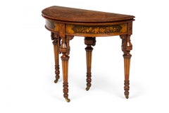 American Victorian Folding Wood Demilune Console Table with Extendable Top