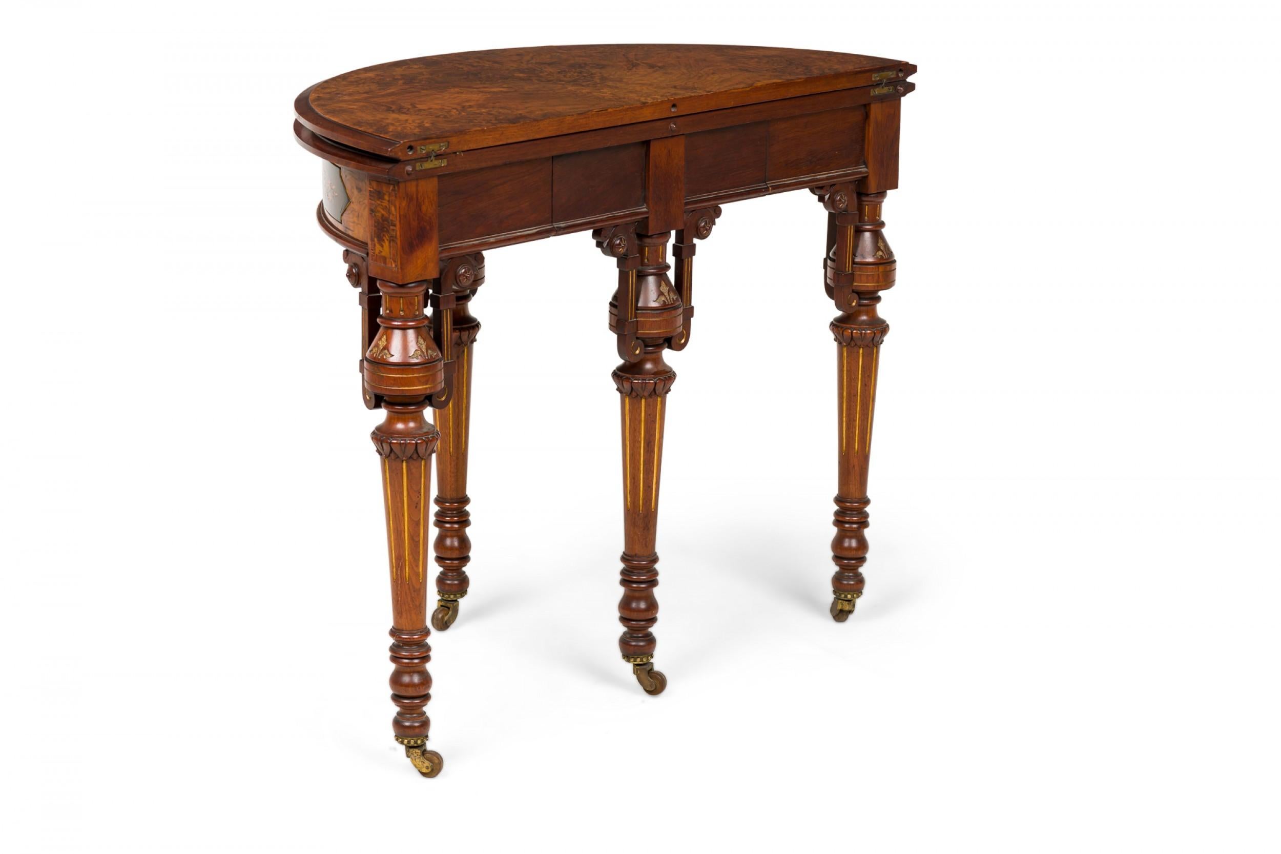 Nodo Tavolo consolle vittoriano americano pieghevole in Wood Demilune con piano allungabile in vendita