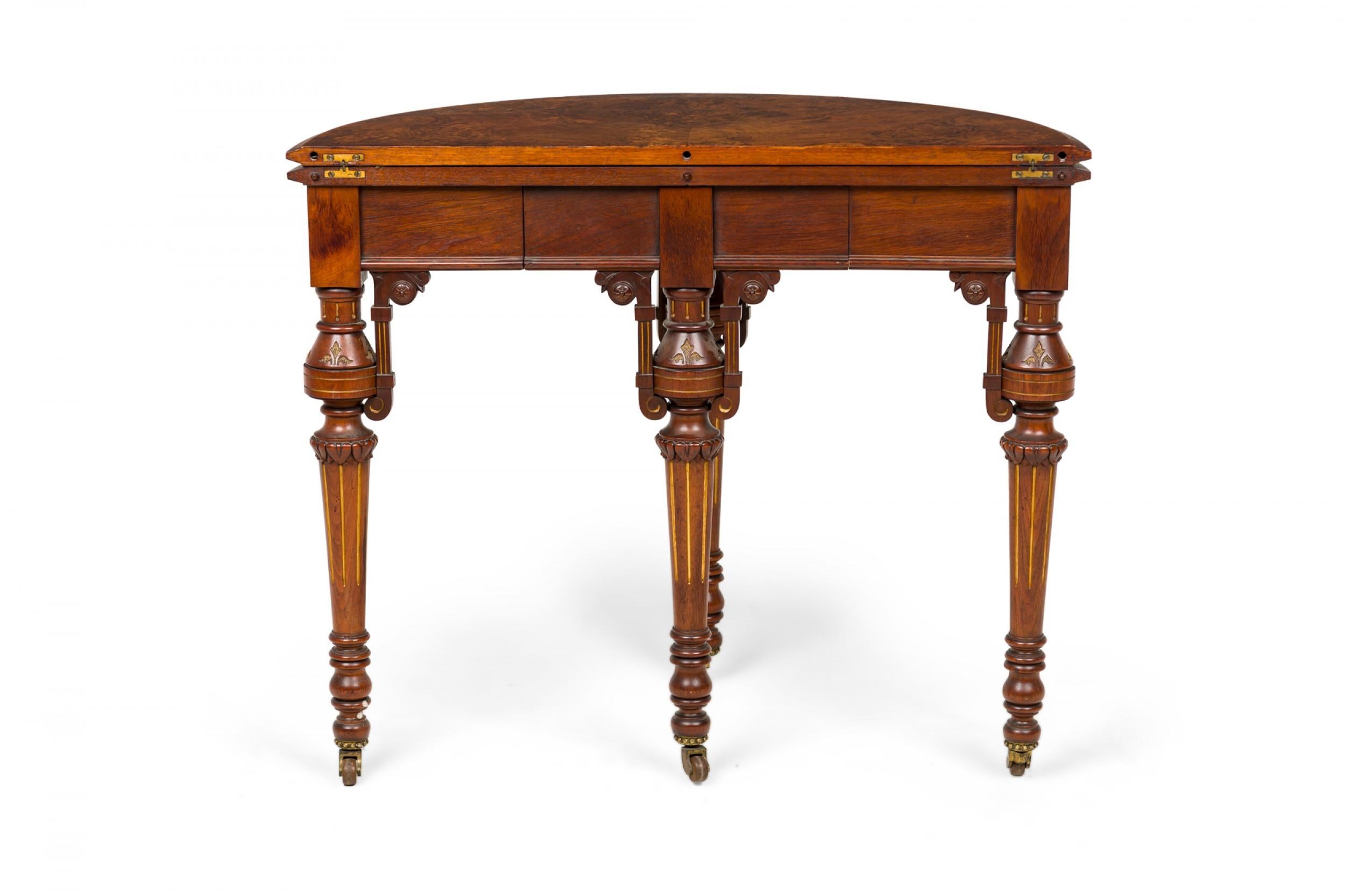 American Victorian Folding Wood Demilune Console Table with Extendable Top For Sale 2