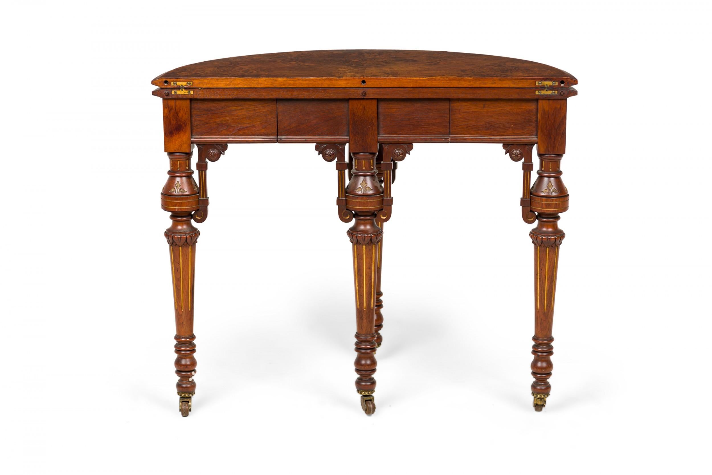 Tavolo consolle vittoriano americano pieghevole in Wood Demilune con piano allungabile in vendita 1