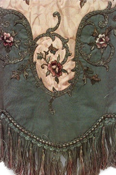 American Victorian Gold Damask and Green Velvet Table Runner