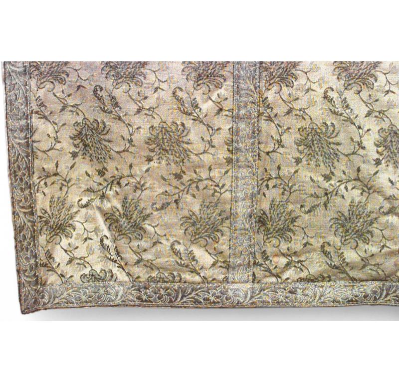 American Victorian green floral design table runner with silver metallic border.