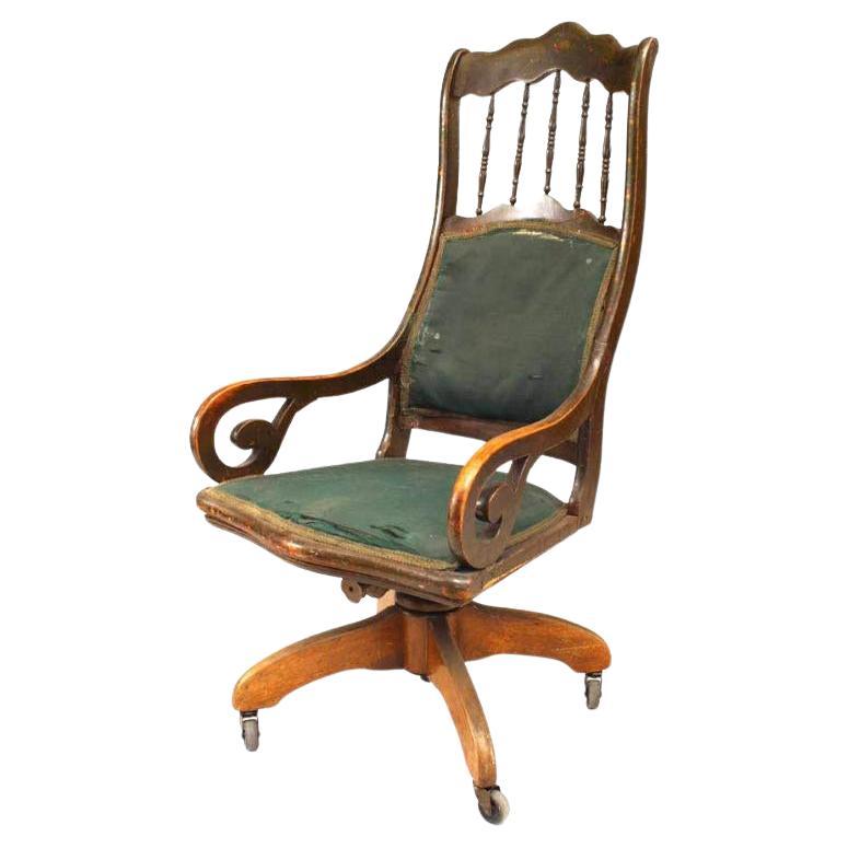 American Victorian Green Swivel Chair For Sale