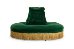 American Victorian Green Velvet Pouf Ottoman