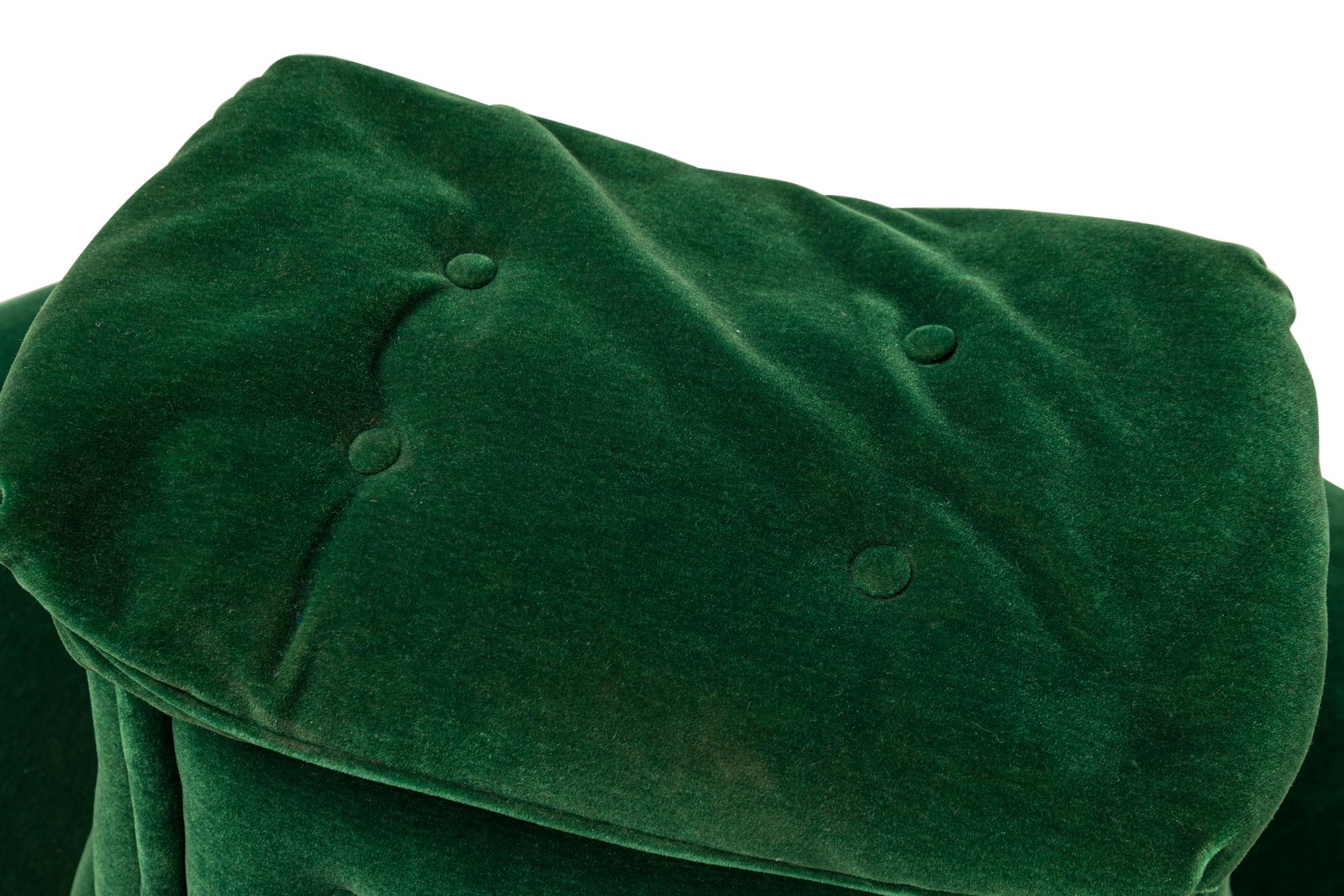 Puf Otomano Victoriano Americano de Terciopelo Verde Tapicería