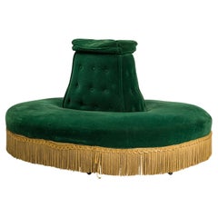 American Victorian Green Velvet Pouf Ottoman