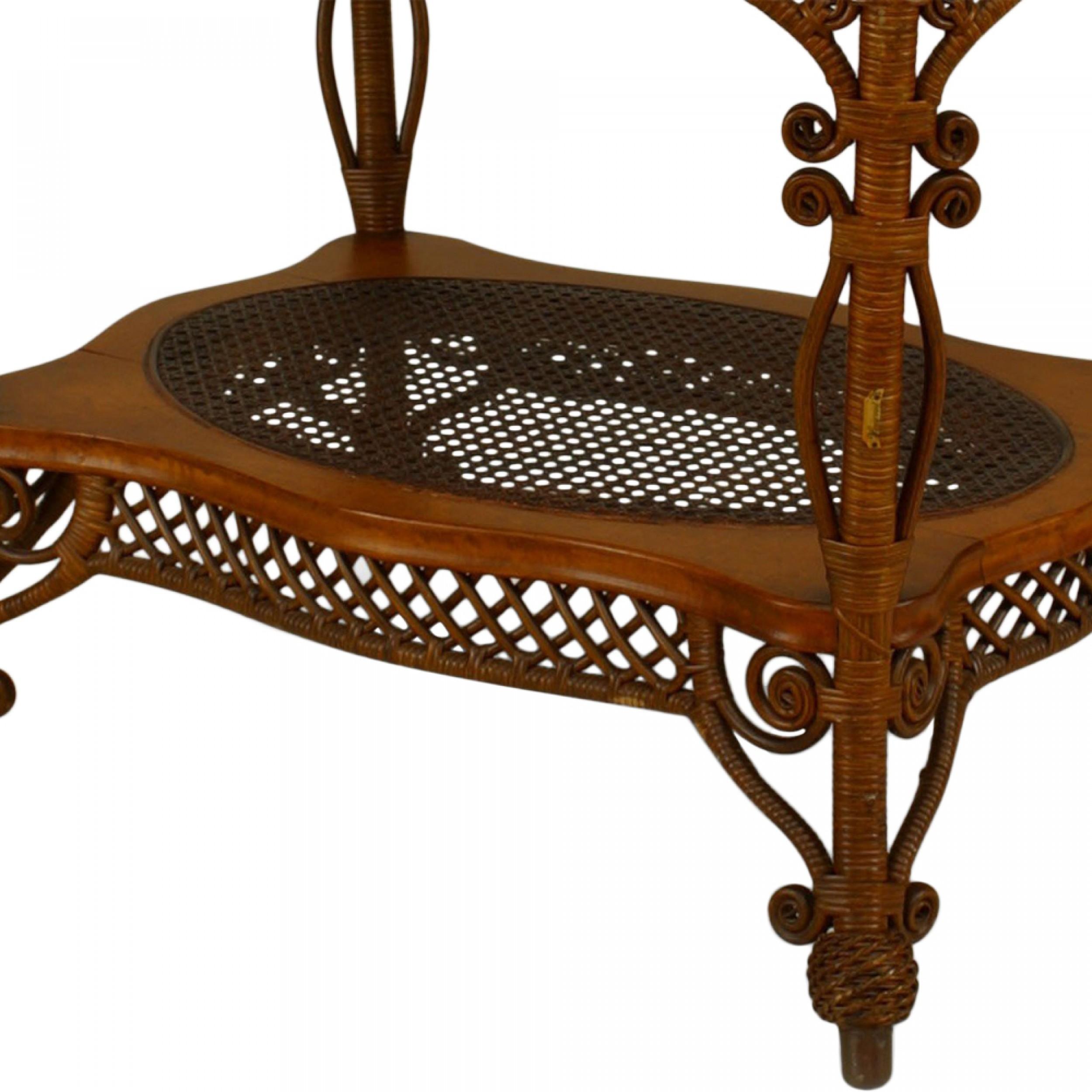 19th Century American Victorian Heywood-Wakefield Wicker Center Table For Sale