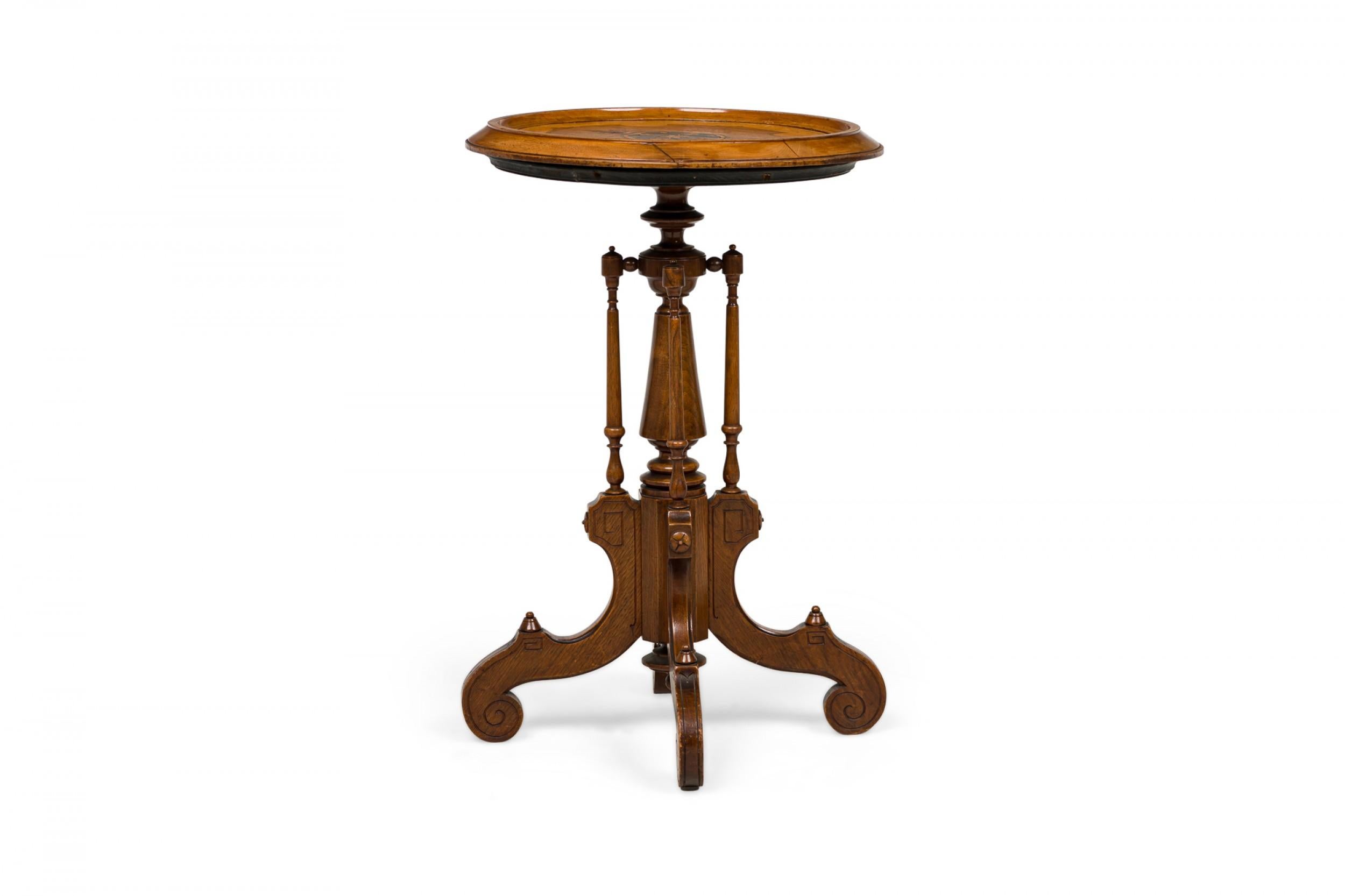 American Victorian Inlaid Circular Carved Wooden Plant Stand / Side Table In Good Condition For Sale In New York, NY