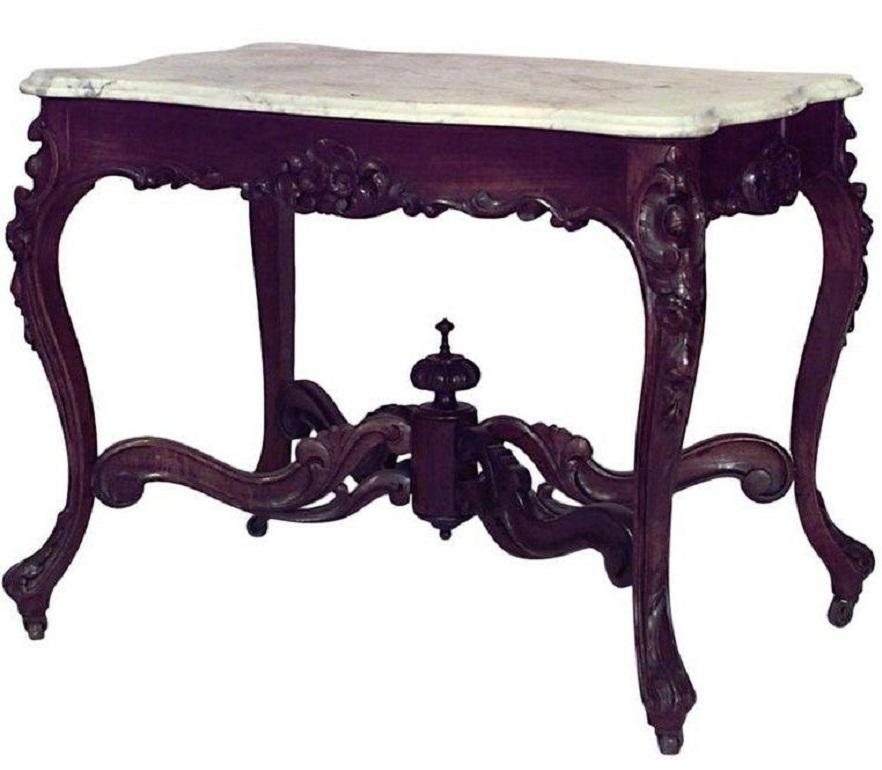 19th Century American Victorian John Henry Belter Marble Top Center Table For Sale
