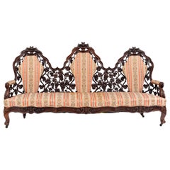 Antique American Victorian Rosewood Striped Settee
