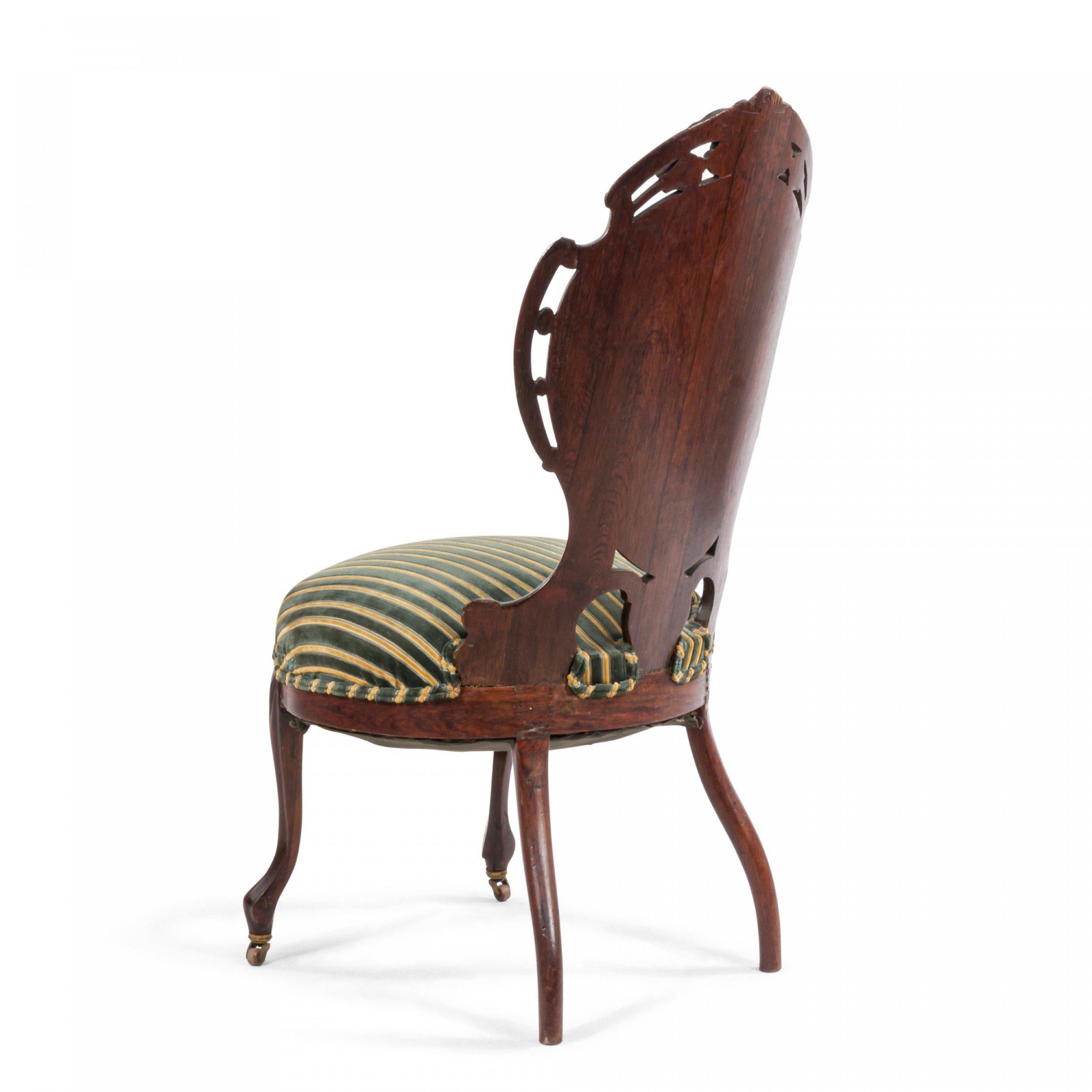 Wood American Victorian Laminated Striped Side Chair For Sale