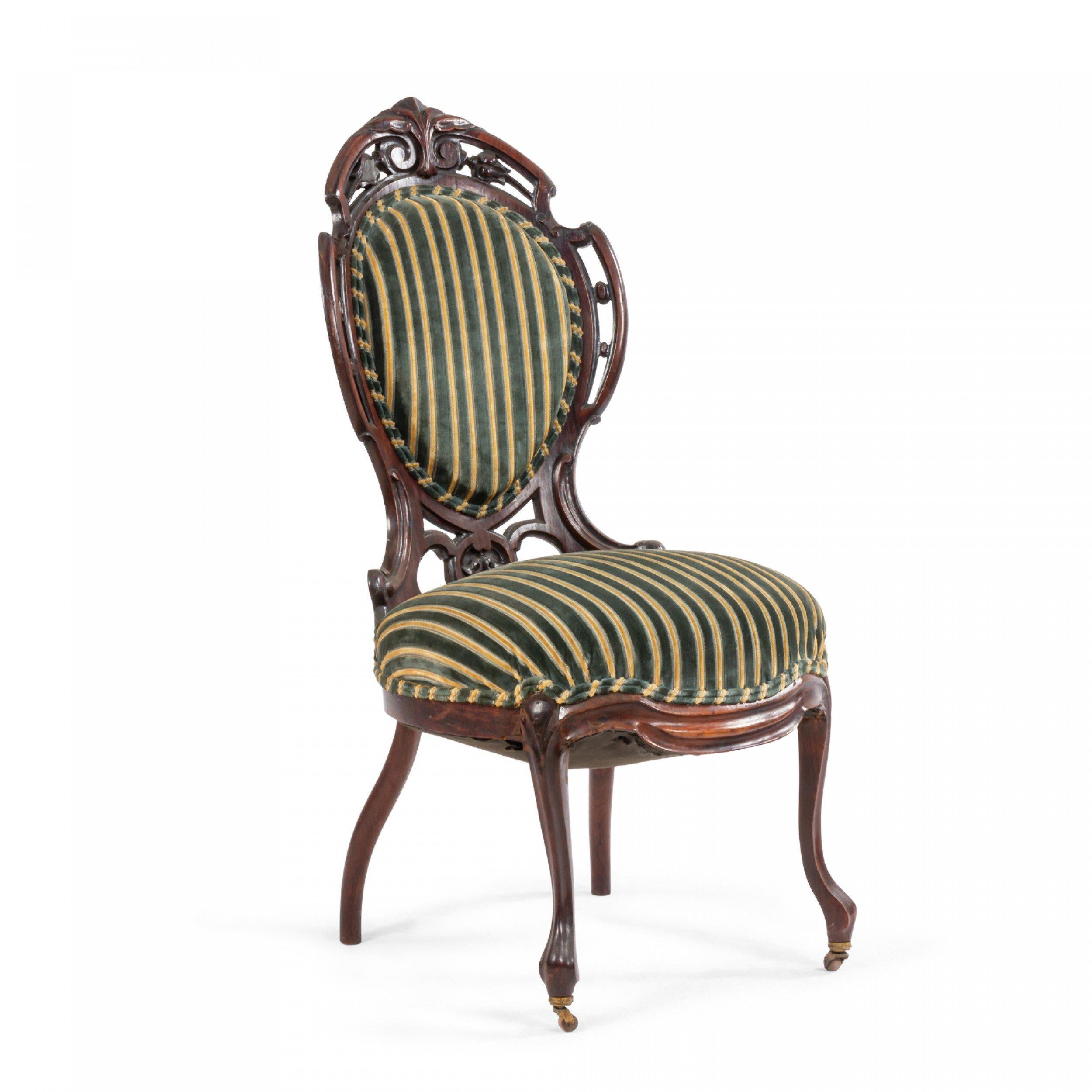 American Victorian Laminated Striped Side Chair For Sale 1