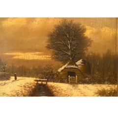 American Victorian Landscape of House in the Snow