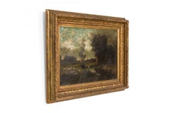 Paesaggio vittoriano americano con pecore vicino al ruscello