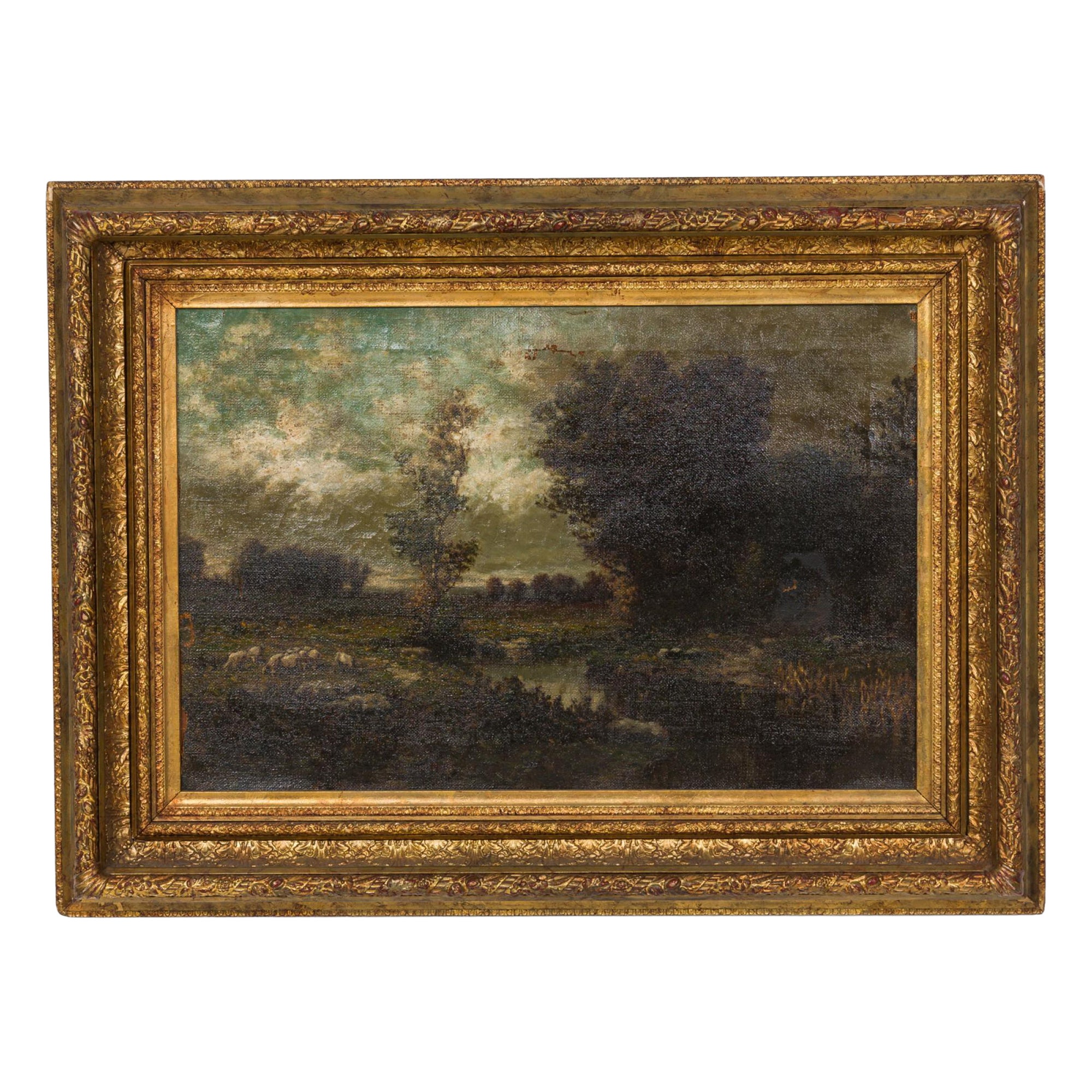 American Victorian Landscape of Sheep by Stream