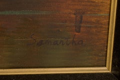 American Victorian Landscape Painting of 4 Houses Near a River