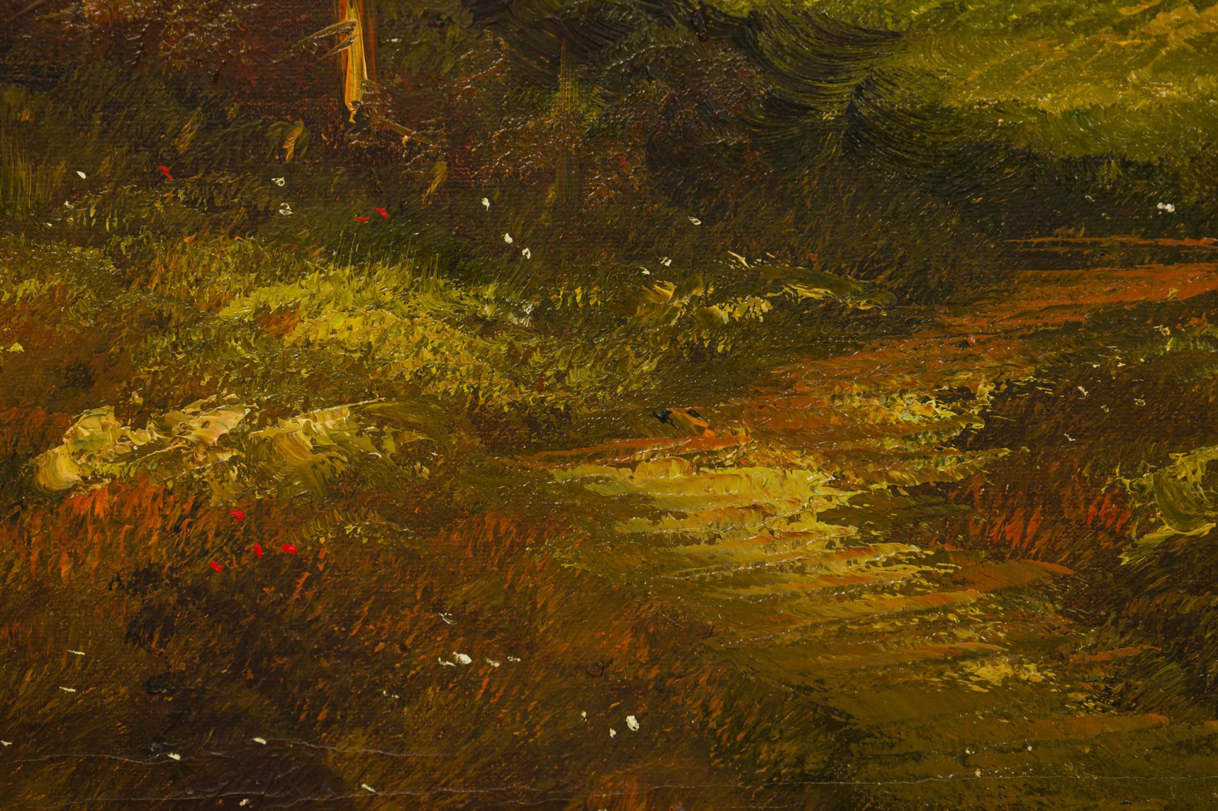 American Victorian Landscape Painting of 4 Houses Near a River For Sale 2