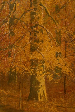 American Victorian Landscape Painting, Fall Forest Scene, 34x44 in