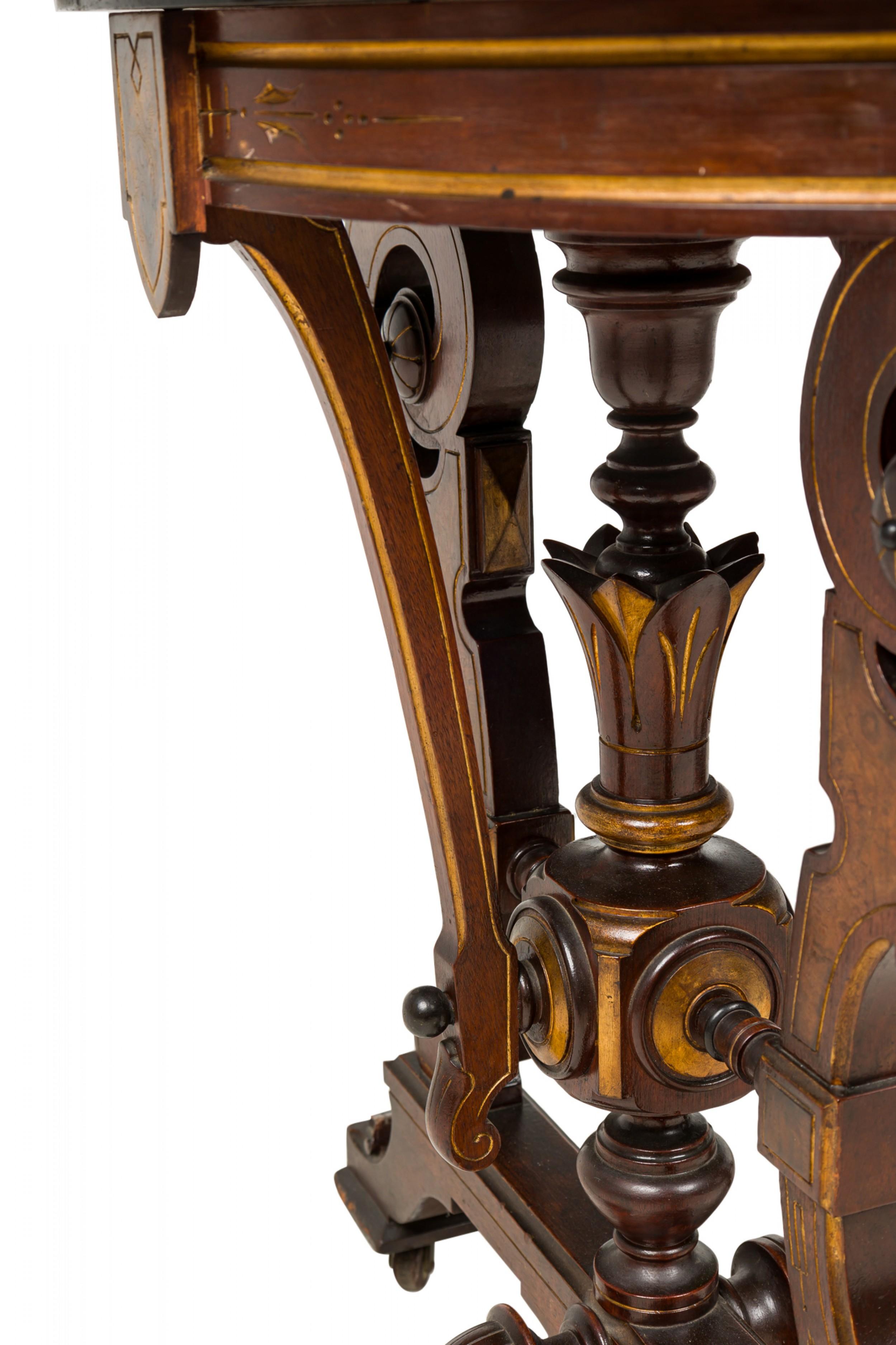 American Victorian Mahogany Inlaid Center Table with Elaborate Scrollwork For Sale 5