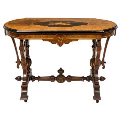 Antique American Victorian Mahogany Inlaid Center Table with Elaborate Scrollwork