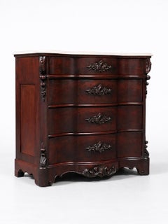 American Victorian Mahogany Serpentine Dresser w/ Carrara Marble Top