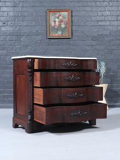 American Victorian Mahogany Serpentine Dresser w/ Carrara Marble Top