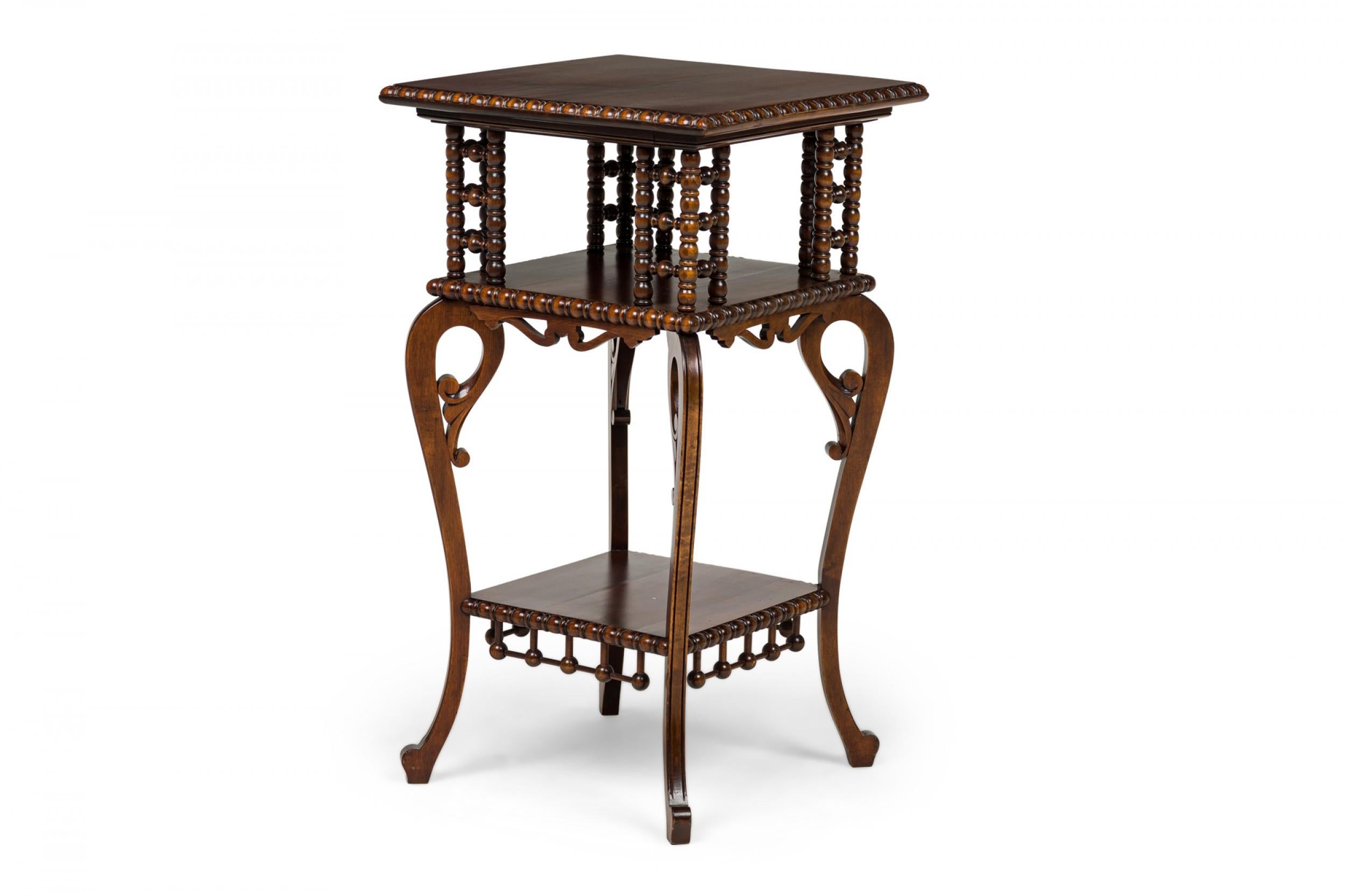 19th Century American Victorian Mahogany Square Side Table with Turned Ball Supports For Sale