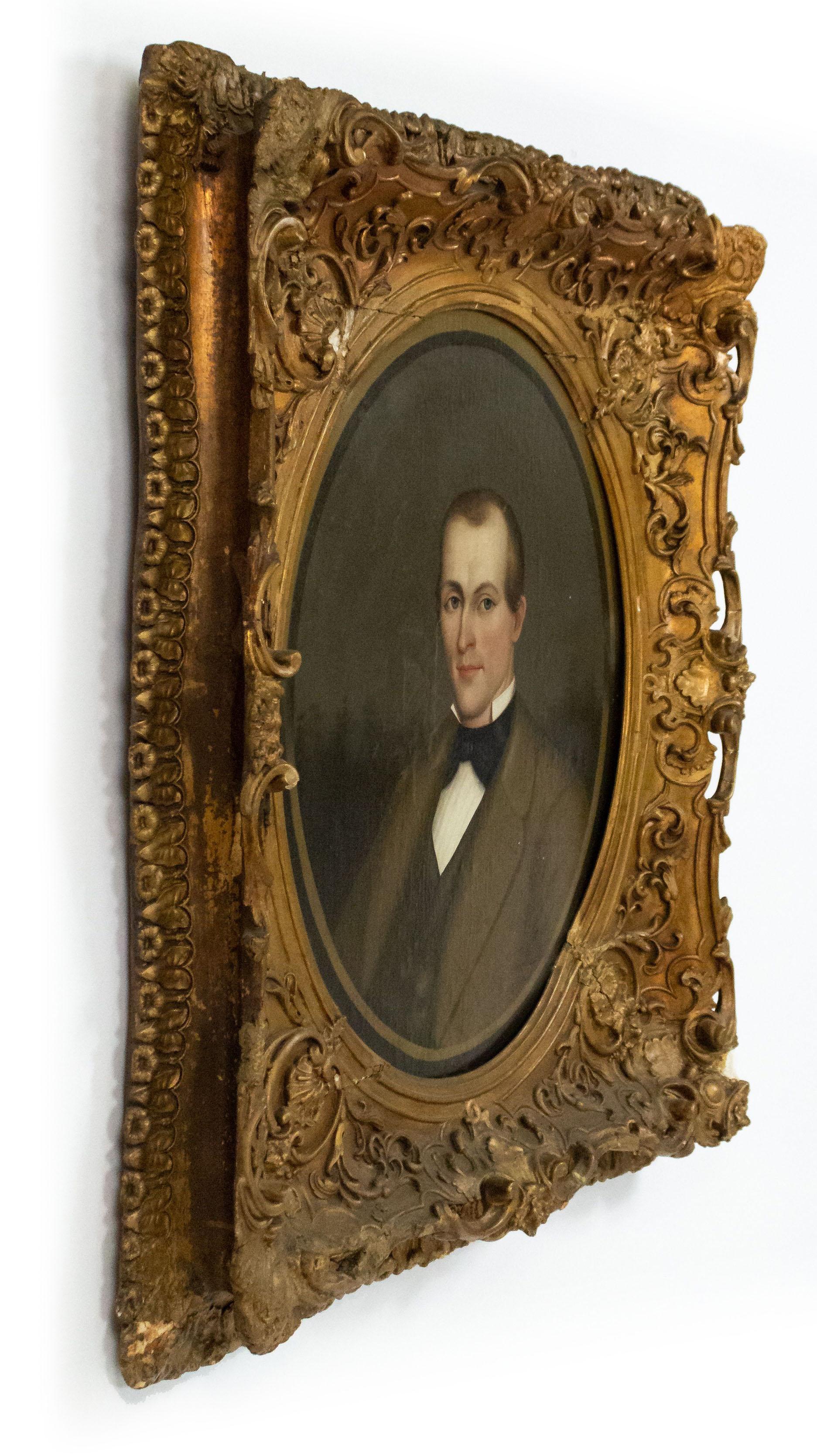 Paint American Victorian Man in Brown Suit Portrait For Sale