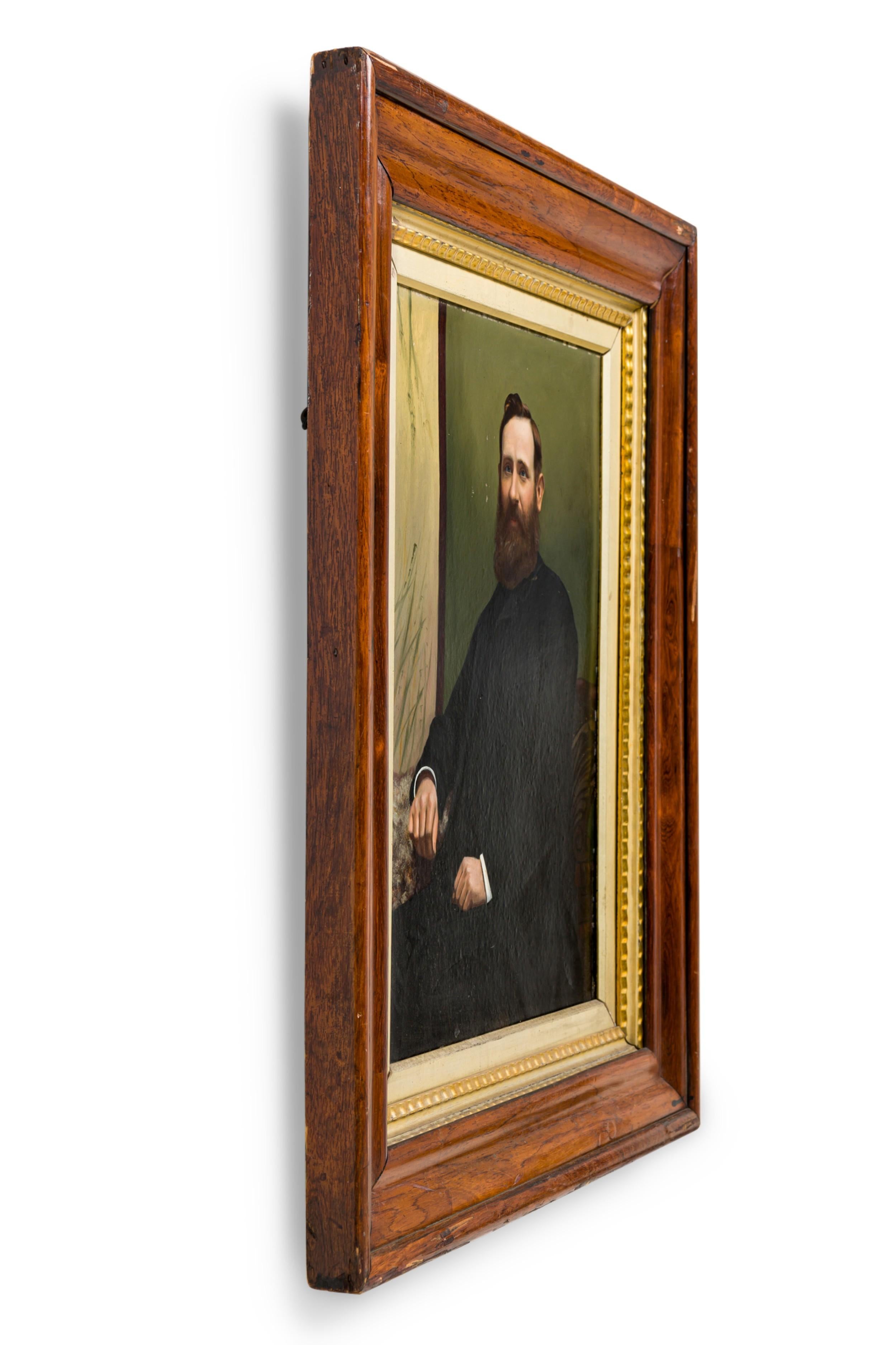 Amerikanischer viktorianischer Mann, der Schwarz trägt Porträt (Vergoldet) im Angebot