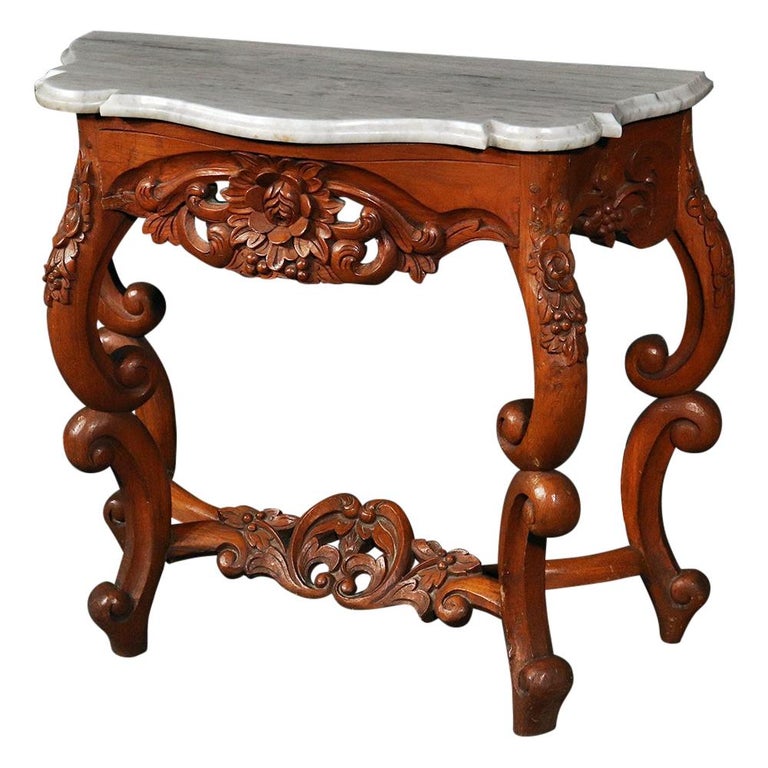 American Victorian Marble Top Console, Antique Entry Table With Marble Top
