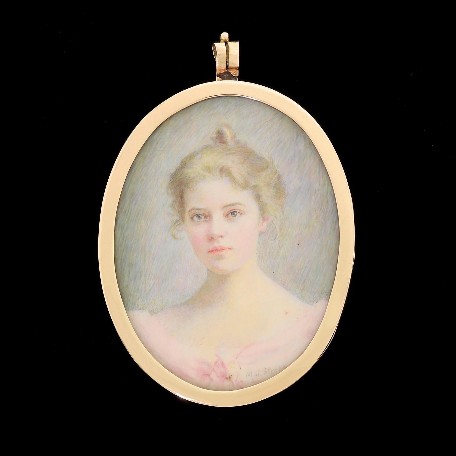 Colgante victoriano americano Maria Judson Strean Retrato en miniatura de oro de 15 quilates en venta 2
