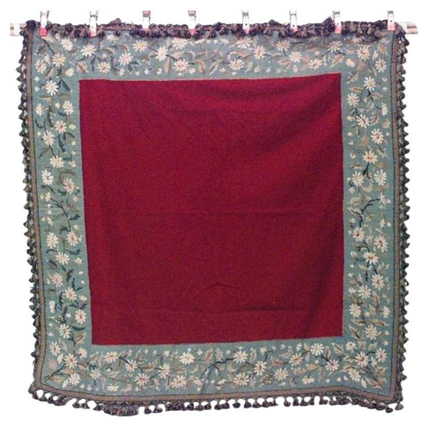 American Victorian Maroon and Blue Needlepoint Table Cover