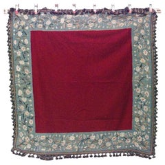 American Victorian Maroon and Blue Needlepoint Table Cover