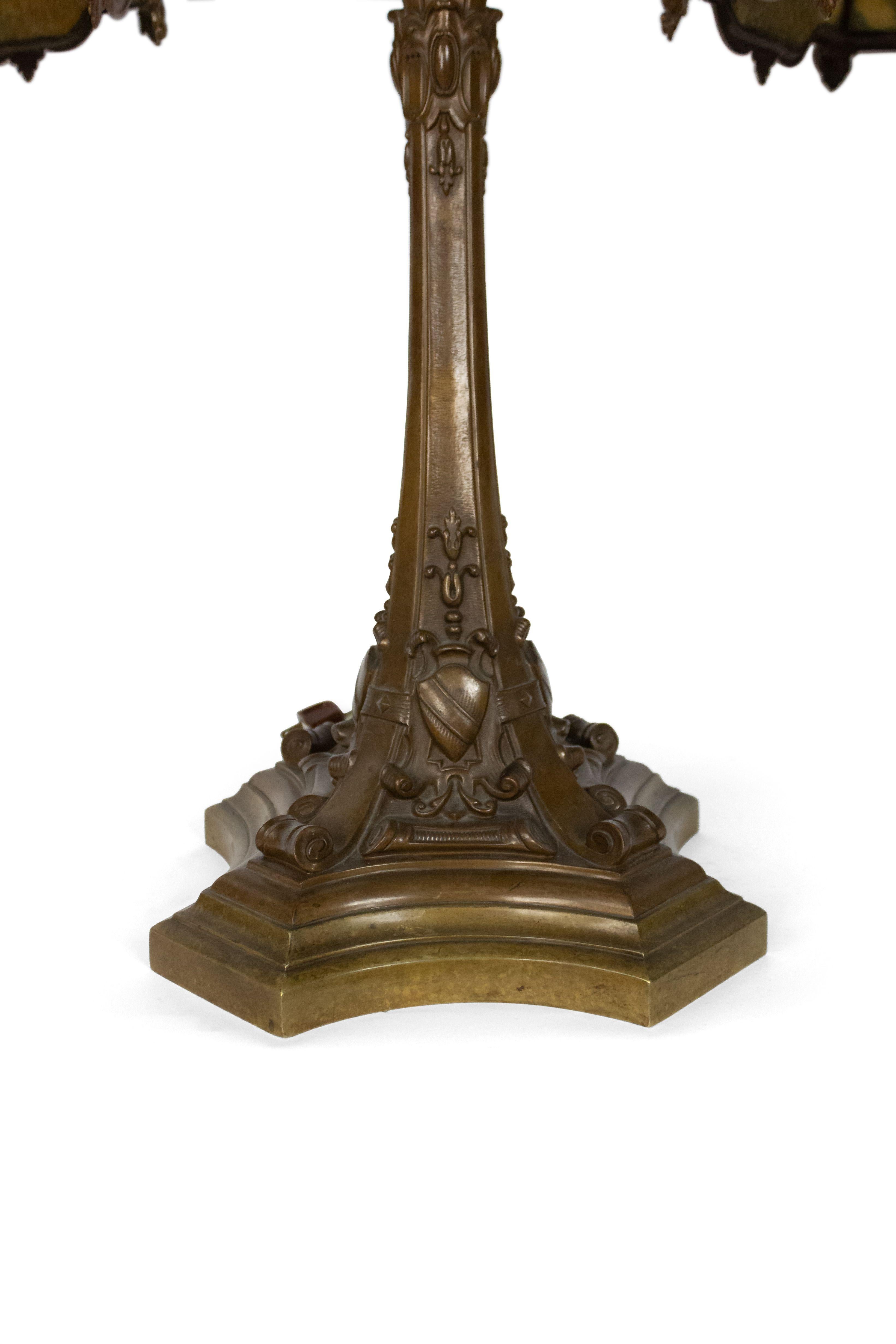 20th Century American Victorian Caldwell Bronze Double Student Lamp For Sale