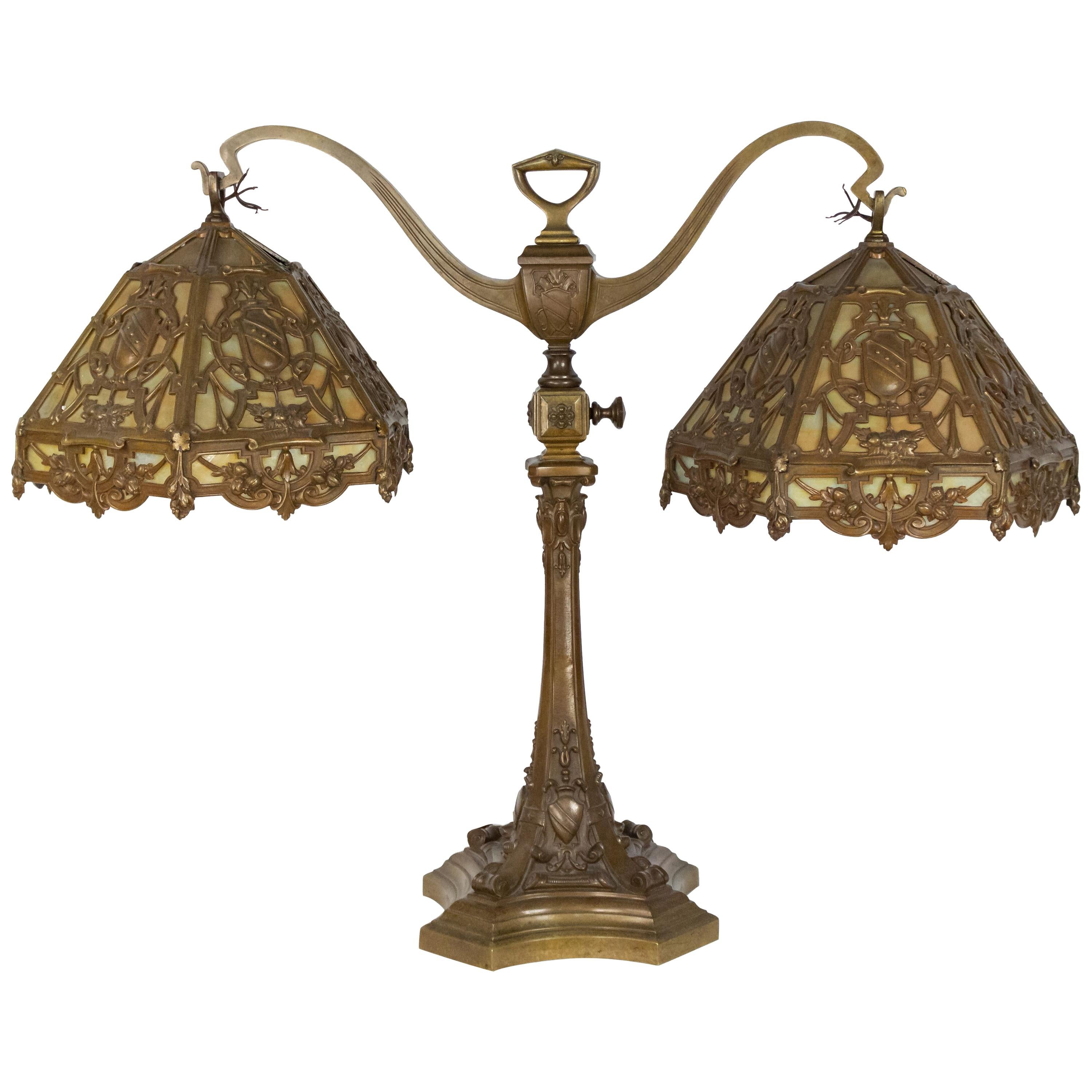 American Victorian Caldwell Bronze Double Student Lamp For Sale