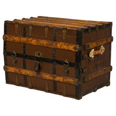 Antique American Victorian Multi-Drawer Leather and Brass Steamer Trunk
