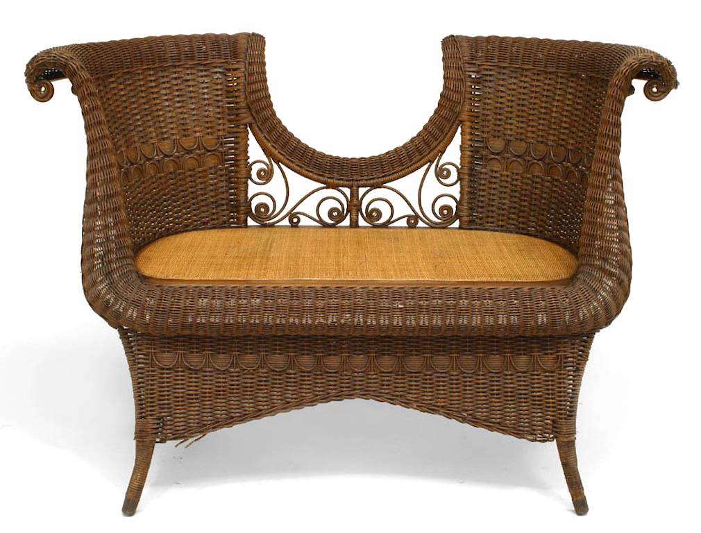 American Victorian natural wicker 2 person loveseat with 