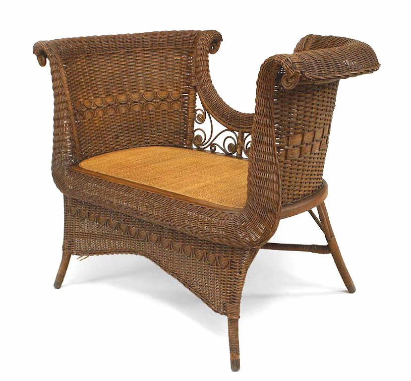 American Victorian Natural Wicker Loveseat In Good Condition In Queens, NY