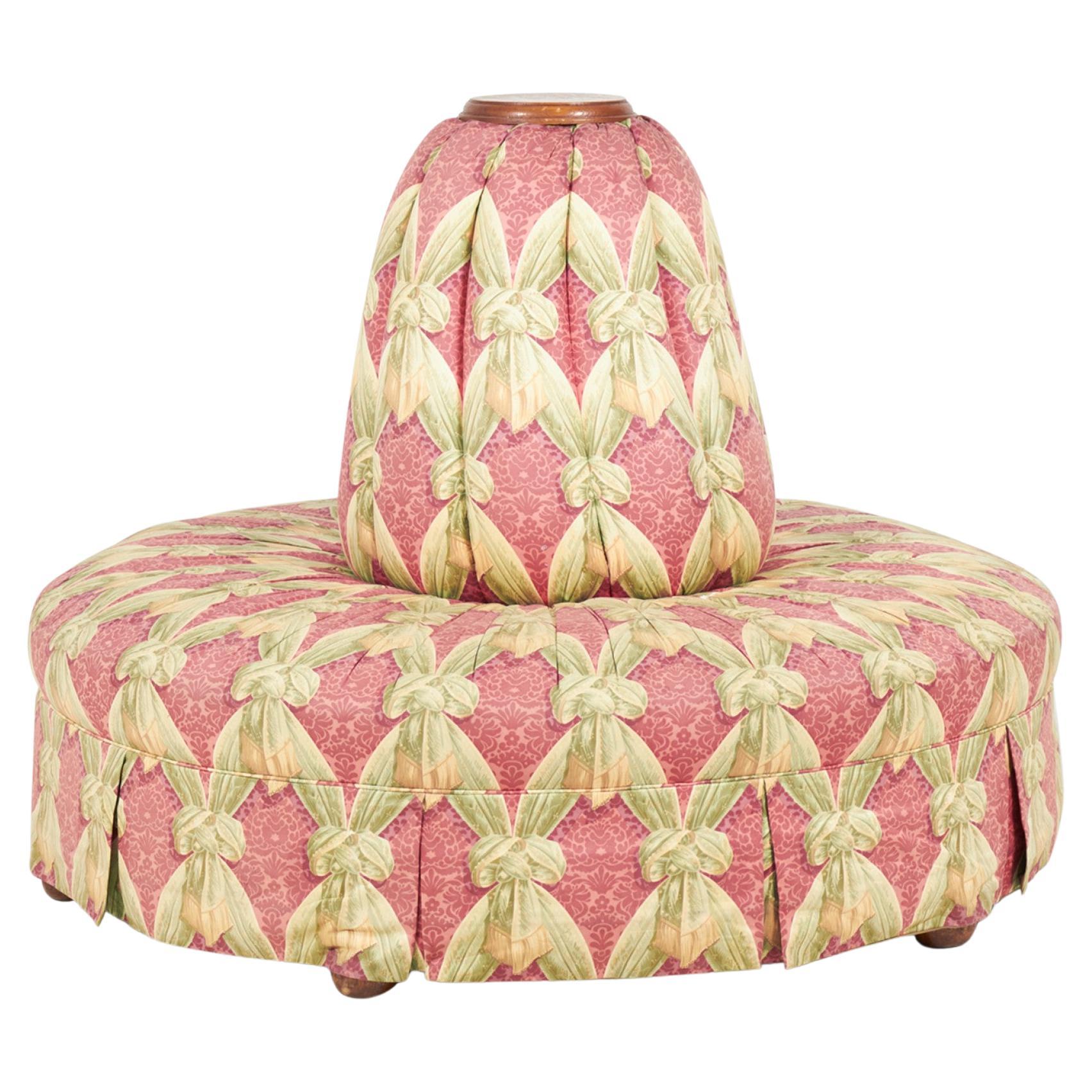 American Victorian Oak and Pink and Green Patterned Fabric Upholstered Circular  For Sale