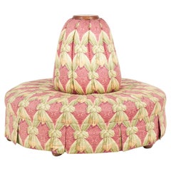 American Victorian Oak and Pink and Green Patterned Fabric Upholstered Circular 