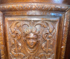 American Victorian Oak Sideboard with Carved Details & Triple Mirror, c.1880