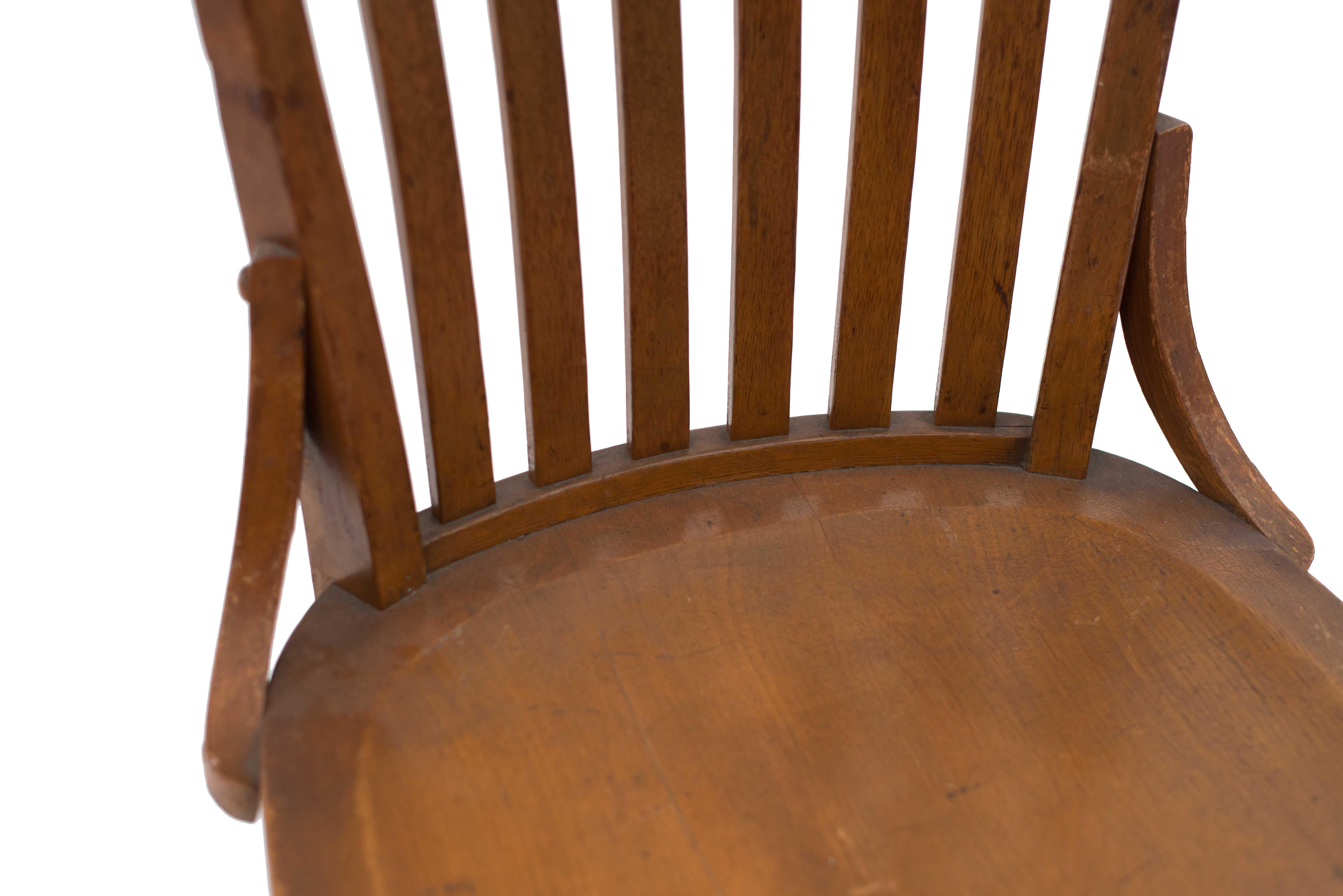 American Victorian oak slat back swivel side chair.
 