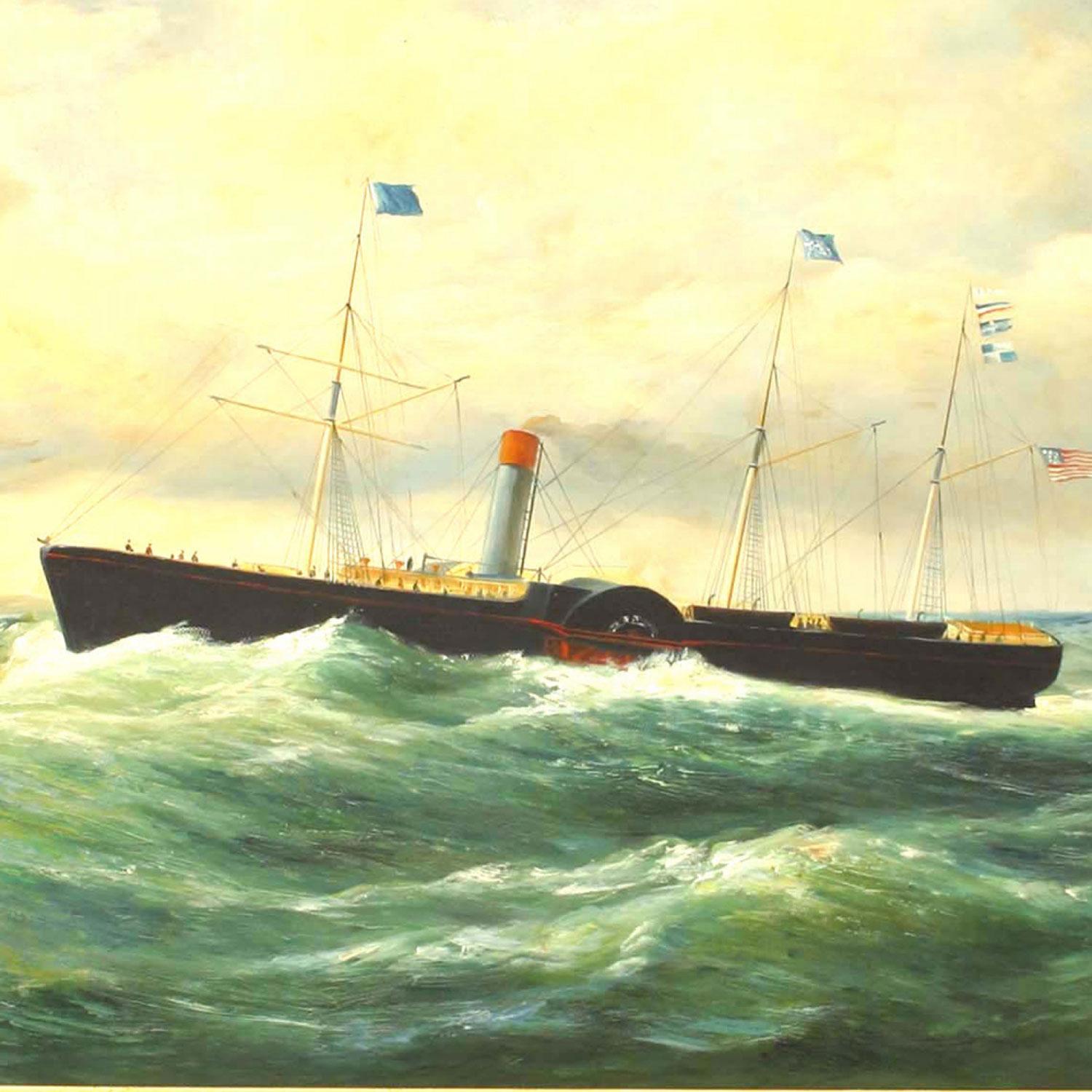 Victorien Peinture victorienne américaine d'un bateau à aubes en vente