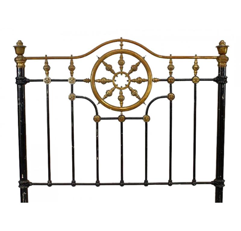Hand-Painted American Victorian Painted Brass Full Bed For Sale